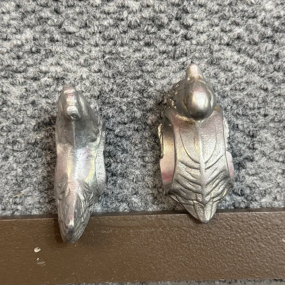 Vintage Pewter Metal Napkin Rings Set Of 2 Duck And Rooster